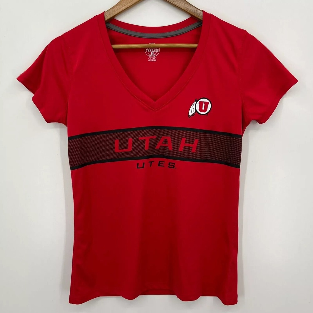 Rivalry Threads Utah Utes Womens Red V-Neck Graphic T-Shirt Small S 4/6 NCAA